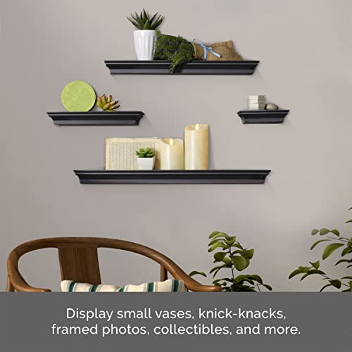 MELANNCO Floating Wall Shelves for Bedroom, Living Room, Bathroom, Kitchen, Nursery, Set of 4, Black, 4 Count - color: Black, size: Set of 4 (24, 20, 12, 6 Inch), style: Arlington