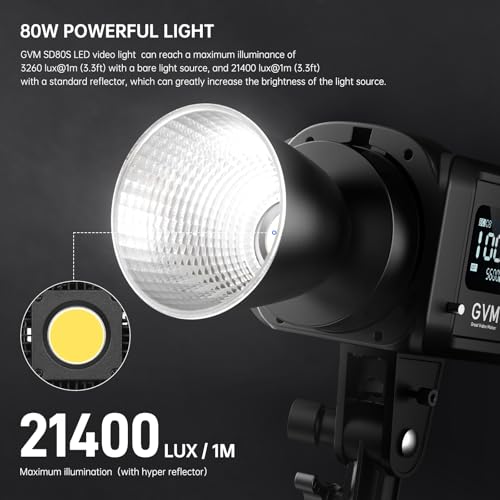 GVM 80W SD80S LED Video Light with Lantern Softbox and Tripod Stand Kit, 5600K Daylight Bowens Mount Studio Light, COB Continuous Output Lighting for Video Recording, APP Control, 12 Scenes, CRI97+ - color: photography lighting