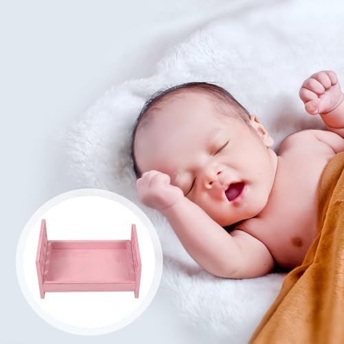 Cabilock Newborn Photography Prop Bed, Handcrafted Rustic Wooden Baby Photo Bed, Detachable Studio Photoshoot Props, 16. 53 X 11. 22 X 8. 46 Inches, Pink - color: Pink