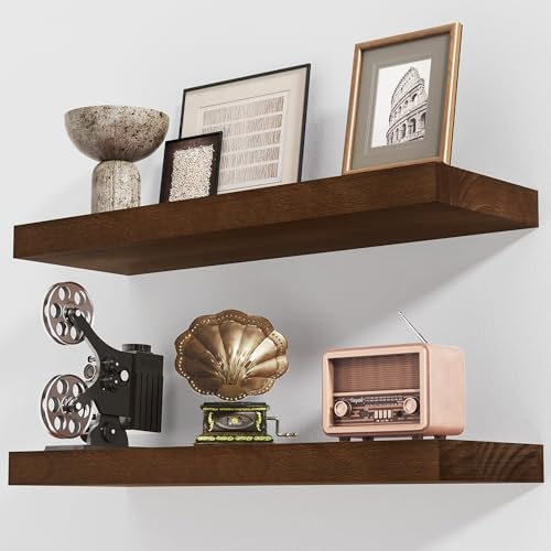 Axeman Floating Shelves, 2 Pack 8 Inch Deep Rustic Solid Wood Wall Shelves for Storage, Wall Mounted Display Shelving with Invisible Heavy-Duty Metal Bracket, 24" W x 8" D x 1.57" H, Walnut Finish - color: Special Walnut, size: 24" W, 2-Pack