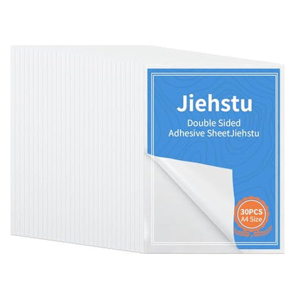 30 Sheets A4 Double Sided Adhesive Sheets, 8.3 x 11.5 Inch Super Strong Sticky Tape for Arts Craft Scrapbooking Photo Albums Home Decorative