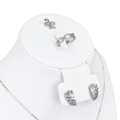 MOOCA White Leatherette Combination Display Jewelry Bust for Necklaces, Earrings, Rings - color: White PU Faux Leather