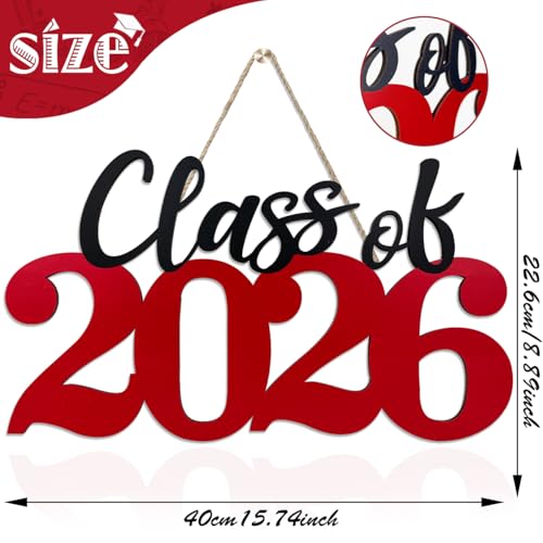 Class of 2026 Wooden Sign Graduation Decorations - Red 2026 Grad Photo Booth Prop & Party Decor - color: Red