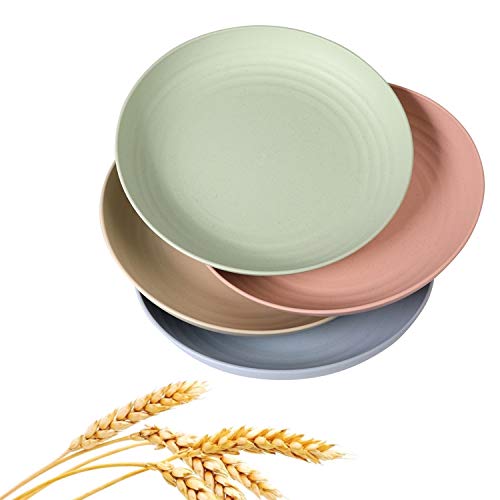 CAMBUY Wheat Straw Plates Lightweight Unbreakable Dinner Dishes Plates Set Dishwasher & Microwave Safe (Large 4 Pack 8') - color: Large Multicolour