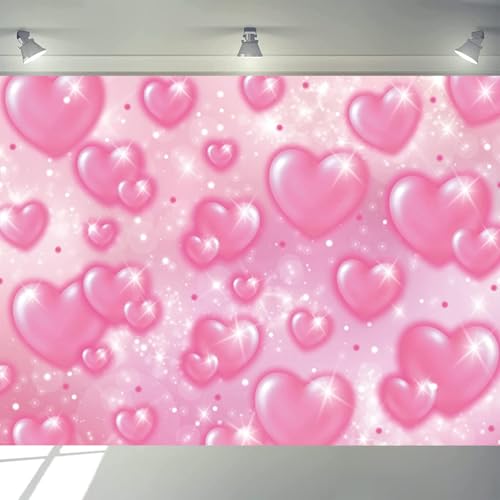 Pink Heart Photo Backdrop 90s Backdrops for Photoshoot Mother's Day Backdrop Women Men Happy Birthday Photography Background Valentine's Day Banner 7x5ft - size: Pink