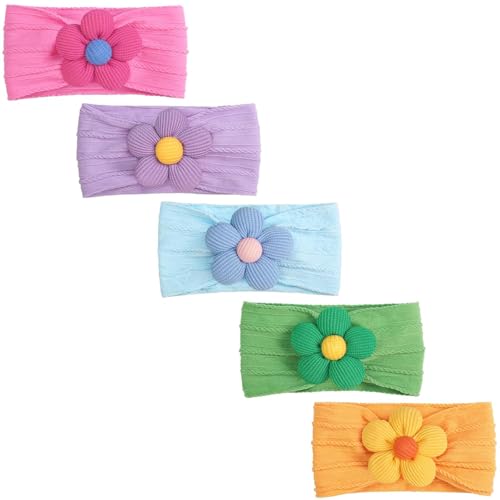CÉLLOT 5 Pcs Baby Flower Headbands Baby Girls Nylon Headbands Soft Hairbands Hair Accessories for Newborn Infant Toddler Kids(Spring Summer Vibe) - color: Yellow+Green+Sky Blue+Purple+Hotpink
