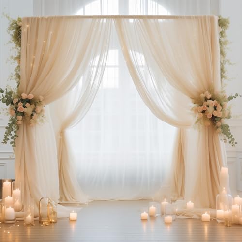 20x10 Champagne Tulle Backdrop Curtains for Parties, Sheer Backdrop Curtain Wedding Photo Backdrop Drapes for Baby Shower Photography Birthday Party - color: Champagne, size: 20x10ft
