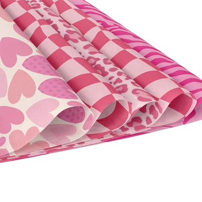 VIVIQUEN 24 Pack Pink Heart Pattern Double-Sided Paper, 12-inches Leopard Print Textured Scrapbook Paper Craft Paper Folded Flat for DIY Background Card Making Scrapbook Photo Album Decor