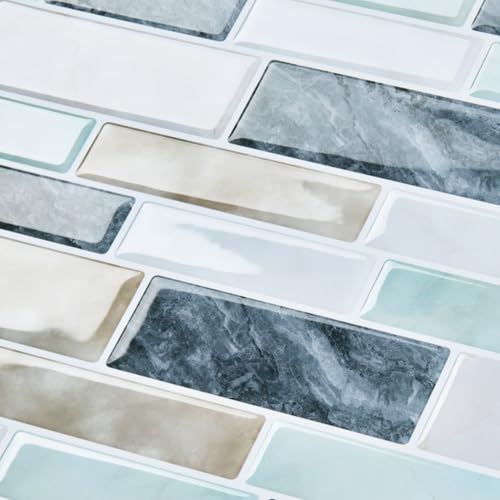 10 Sheets Blue Peel and Stick Backsplash Tile for Kitchen 12"x12" Sage Green Self Adhesive Tile Sticker for Bathroom Peel and Stick on Backsplash Wall Tiles for Kitchen Bathroom Shower Walls