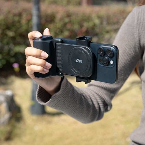 KIWIFOTOS Travel Phone Camera Grip Smartphones Camera Handle with Remote Control & Cold Shoe Mount for Xiaomi 17 15 Ultra Samsung S24 Mate 60 Selfie Vlog Video Shooting - color: Clip on Phone Camera Grip Black