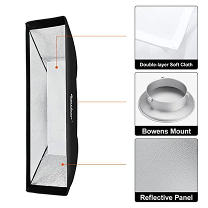 Godox 13 x 63 inch Strip Beehive Honeycomd Grid Softbox with Bowens Mount Speedring Compatible for Godox Studio Flash and Other Strobe Lighting&Carry Bag(2PCS) (35 x 160cm)