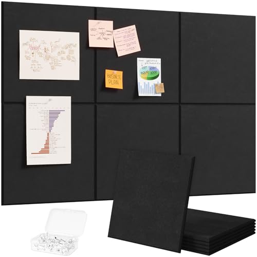 Lifewit 36"x 24" Felt Bulletin Board with Self-Adhesive, 6 Pack Cork Board Alternative for Walls, Large Pin Board Vision Board Message Board with 30 Pushpins for Office Decor, Room Decor, Black - color: Black, size: Square Stripe 6-pack