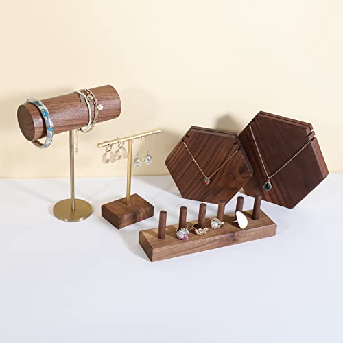 earrings T display stands for selling, small earring holder jewelry stand with 4 holes on bar, wood earring hanger for boutique display【Walnut】