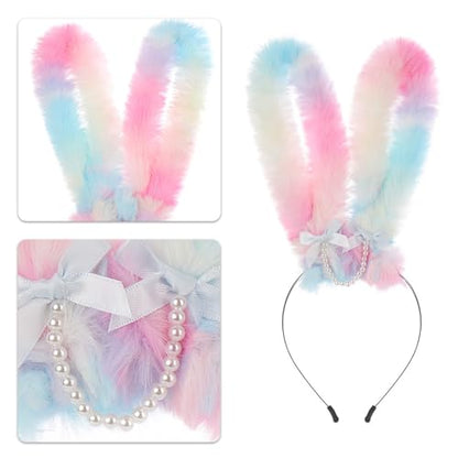 Easter Rabbits Ears Hairband Photo Props Easter Hair Hoop Hairband Party Headpiece Fun Headbands for Music Festival(Blue)