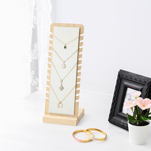MOOCA 2 Pcs Set Bamboo Freestanding Small Necklace Bracelet Holder Stand for Multiple 12 Necklaces or Bracelets, Jewelry Display Stand, White Color, 3.9W x 3.6D x 10.4H in - color: White, Small 2 Pieces