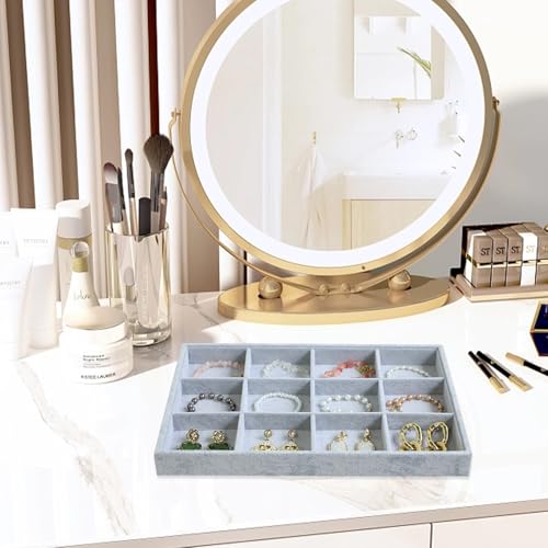 Wudygirl Velvet Stackable 12 Grid Jewelry Tray Display Jewelry Organizer Storage Rings Earrings Watch Necklace Bracelet Cufflinks Holder Showcase(12 Grid) - color: Gray 12 Grid, size: 1 Pcs