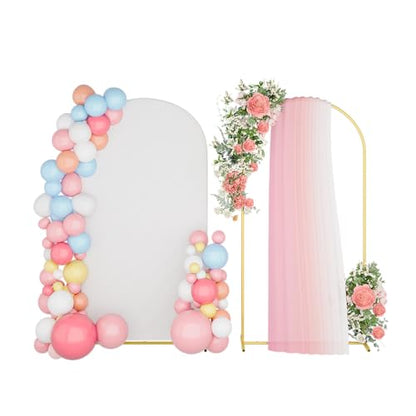 UDEAR 6.6FT Metal Arch Stand with White Cover, Arc Design with Fitted Cover, for Weddings, Parties, Baby Showers, Climbing Plants, Photo Backdrops - color: Gold with White Cover, size: 6.6FT