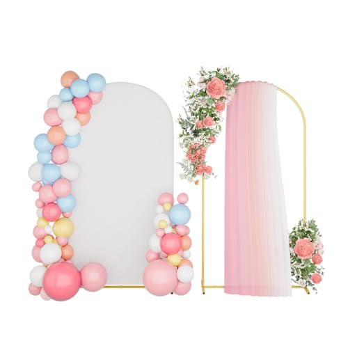 UDEAR 6.6FT Metal Arch Stand with White Cover, Arc Design with Fitted Cover, for Weddings, Parties, Baby Showers, Climbing Plants, Photo Backdrops - color: Gold with White Cover, size: 6.6FT