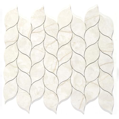 Tilingview 10-Sheet Peel and Stick Backsplash Tile for Kitchen, Self-Adhesive Mosaic Glossy Leaf Stick on Wall Tile with Gaps (Beige Yellow) - color: Leaf Gaps Beige Yellow