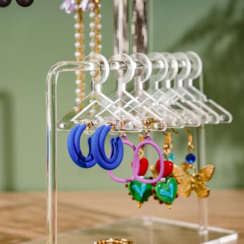 NiHome Clear Acrylic Earring Organizer Stand for Home, Store, Exhibition - Mirror-Finish 2-Tiered Display for 48 Pairs, 16 Mini Hangers Holder Tangle-Free Storage Adds Elegance to Jewelry Presentation - color: Clear, size: Without Tray