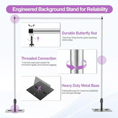 EMART Backdrop Stand Heavy Duty, 10x10Ft Pipe and Drape Backdrop Stand, Stable Background System Kit with 2 Metal Bases, 12 Stainless Steel Poles for Parties, Wedding, Birthday, Photography