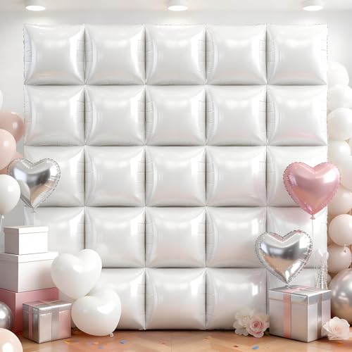 36Pcs White Square Foil Balloons Wall Backdrop, Double Sided Metallic Foil Balloons Tunnel Arch Garland Kit for Photo Booth Birthday Wedding Halloween Christmas Party Decorations - color: White, size: 36PCS