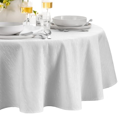 Elrene Home Fashions Continental Solid Texture Water, Stain & Wrinkle Resistant Tablecloth, 70" Round, White - color: White, size: 70" (Round)