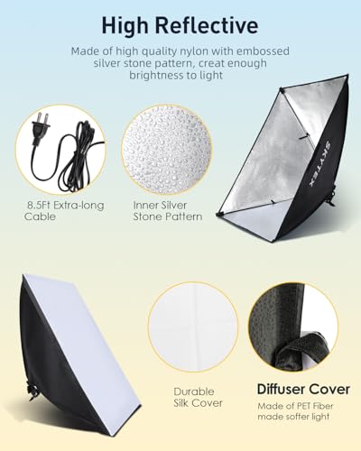 Skytex Softbox Lighting Kit 2Pack,20x28in Soft Box |Upgrade 135W 2700-6400K 100V-240V AC E27 LEDBulb Continuous Photography Lighting,Photo Studio Lights Equipment for Camera Shooting,Video Recording - size: 2 softbox dimmable