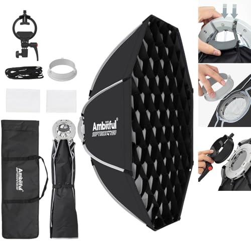 AMBITFUL 35" / 90cm Octagonal Softbox Quick Release with Bowens Mount & Speedlite Bracket for COB Lights, Flash for CB60/CB100, SL60/SL100, MS300/SK400, V1/V1PRO/V100, AD200PRO/II (35") - color: 35"