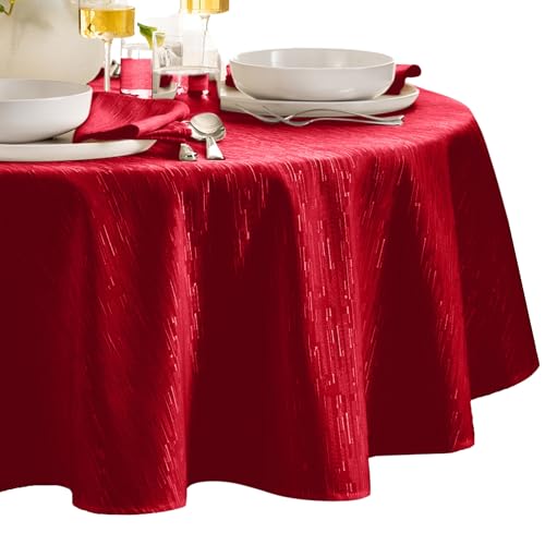 Elrene Home Fashions Continental Solid Texture Water, Stain & Wrinkle Resistant Tablecloth, 70" Round, Red - color: Red, size: 70" (Round)