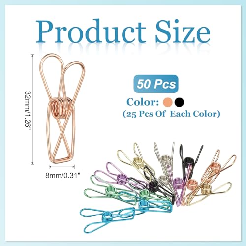 PATIKIL 50Pcs Paper Office Binder Clips, 1.26" Small Metal Wire Hollow Out Paper Clamps Long Tail Binder Clips for Photo Clothes Hanging Office Home Kitchen Food Package, Black/Rose Gold - color: Black/Rose Gold