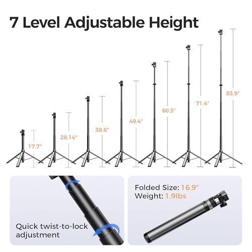 Leekai Auto Pop-Up Light Stand, 83.9''/213cm Aluminum Alloy Adjustable Tripod, Extendable Camera Phone Tripod with Extra 1/4" Screw for Travel, DSLR Camera, Ring Light, Video Rig, Max Load 20 lbs