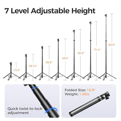 Leekai Auto Pop-Up Light Stand, 83.9''/213cm Aluminum Alloy Adjustable Tripod, Extendable Camera Phone Tripod with Extra 1/4" Screw for Travel, DSLR Camera, Ring Light, Video Rig, Max Load 20 lbs