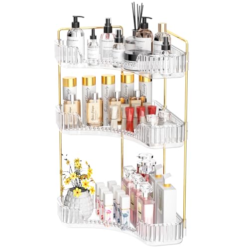 GTI 3-Tier Corner Bathroom Counter Organizer, Large Capacity Makeup Organizer Countertop, Perfume Cosmetics Skincare Vanity Organizers, Exquisite Countertop Storage for Women (Clear) - color: Clear, size: 10" x 10" x 17.5"