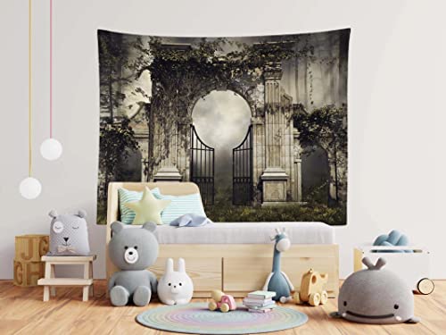 8x6ft Fabric Fairy Tale Backdrop Gothic Dark Gate Cartoon Pictures Tapestry Scene Setter Photoshoot Props Easter Garden Party Birthday Party Video Wedding Decorations Baby Shower Poster - size: 8x6FT