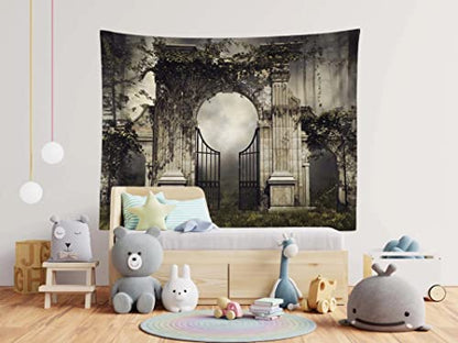8x6ft Fabric Fairy Tale Backdrop Gothic Dark Gate Cartoon Pictures Tapestry Scene Setter Photoshoot Props Easter Garden Party Birthday Party Video Wedding Decorations Baby Shower Poster - size: 8x6FT