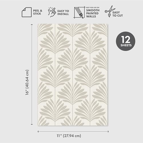 Main Street Peel and Stick Wallpaper Eco-Friendly Sheets 12 Pack, 11 X 16 Inch Neutral Palm Design, Wall Mural for Home Decor, Removable Wall Decor Wallpaper Peel and Stick for DIY Projects - style: Neutral Palm