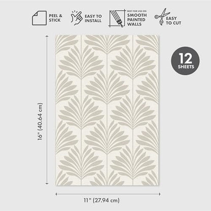 Main Street Peel and Stick Wallpaper Eco-Friendly Sheets 12 Pack, 11 X 16 Inch Neutral Palm Design, Wall Mural for Home Decor, Removable Wall Decor Wallpaper Peel and Stick for DIY Projects - style: Neutral Palm