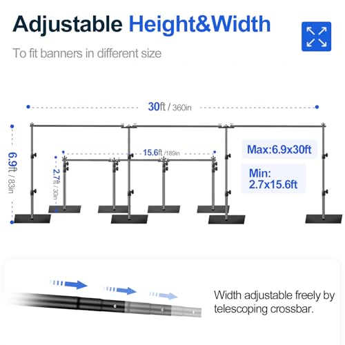 EMART 7x30ft(HxW) Photography Backdrop Stand for Parties, Adjustable Pipe and Drape Background Support Frame Kit with Heavy Duty Metal Steel Base, Photo Back Drop Holder for Birthday Wedding - Black - size: 7×30ft