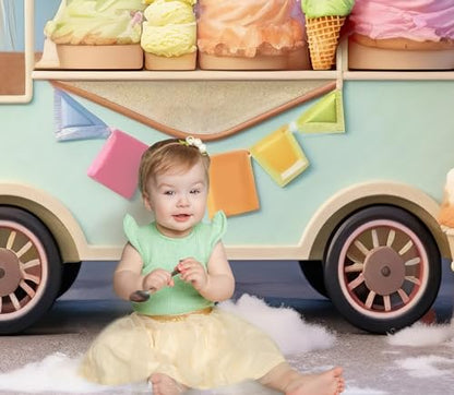 Kate Ice Cream Car Photography Backdrop Chilldren Cake Smash Rainbow Ballon Birthday Party Background Photoshoot Props, 7x5ft - size: 7x5ft