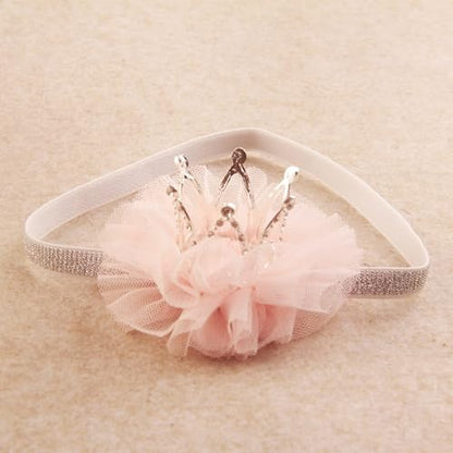 Nishine 1.3"x1.3" Mini Baby Girl Tulle Crown Headband Toddler Princess Crown Tiaras Birthday Photography (Silver, Elastic) - color: Silver