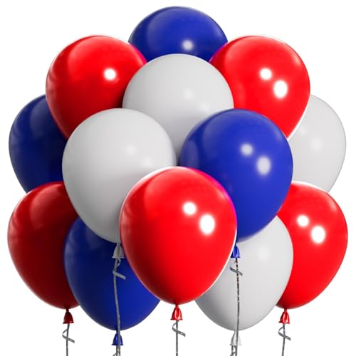 SUWEN Red White and Blue Balloons, 60pcs 12 inch Red White and Blue Decorations Latex Balloons for Independence Day July Patriotic Birthday Anniversary Veterans Party Decorations - color: Red White
