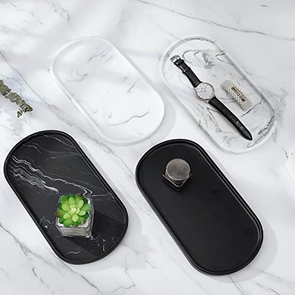 Luxspire Bathroom Vanity Tray, Handmade Resin Kitchen Tray, Oval Toilet Tank Tray, Bathroom Countertop Organizer Tray for Jewelry/Perfume/Soap Dispenser/Hand Towel - 11.4 Inch, Marble White - color: Marble White, style: Medium