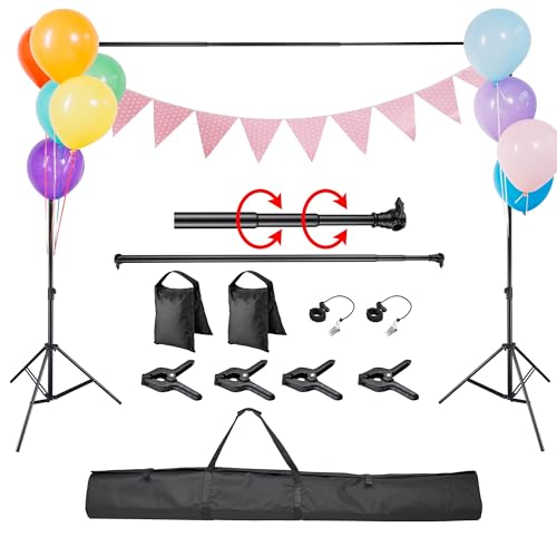 AW 9.5x10 Ft Photo Backdrop Stand Telescopic Crossbar Support System with 1x Carry Bag 12x Muslin Clips 8X Clamps for Photo Video Photography Studio Party Classroom Stage for Puppets - size: 10'x9.5'