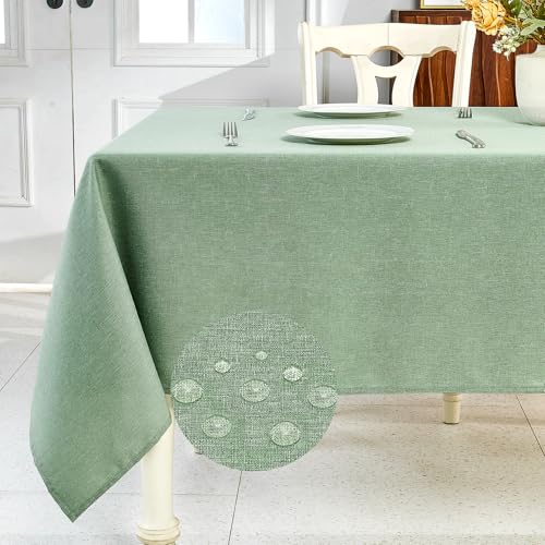 IVAPUPU Textured Linen Table Cloth for Rectangle Table - Sage Green Tablecloths Rectangular Waterproof Wrinkle Free Wipeable Dining Cover for Spring Wedding Birthday Kitchen Decor, 60 x 120 Inch - color: Sage Green, size: 120" x 60" (Rectangular)