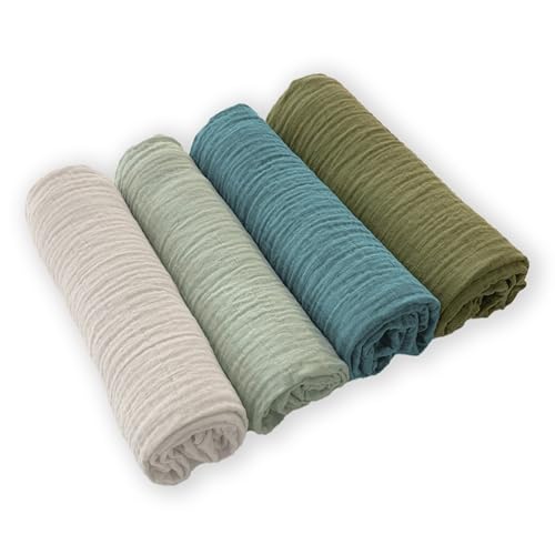 SwaddleDesigns Cotton Muslin Swaddle Blankets for Baby Boy & Baby Girl, Set of 4, Neutral Receiving Blankets for Newborn, Baby Registry & Gift, 46x46 inches, Oceana - color: Oceana