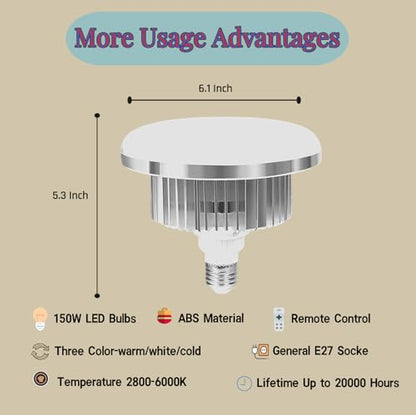 2 Pack 150W LED Soft Box Light, 2700-6500K Dimmable Color Temperatur Photography Light Bulb, E27 Lights Photography Photo Video Studio Lighting with Remote Control - size: LED 150W