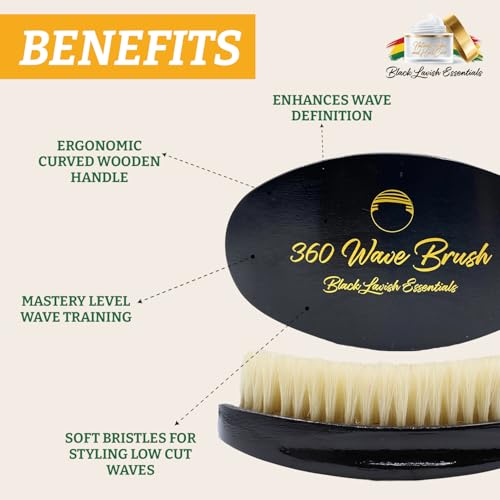 360 Wave Brush, Build Deeper Waves, Soft & Hard Boar Bristle Curved Brushes (Soft Brush, Black) - color: Black, size: Soft Brush