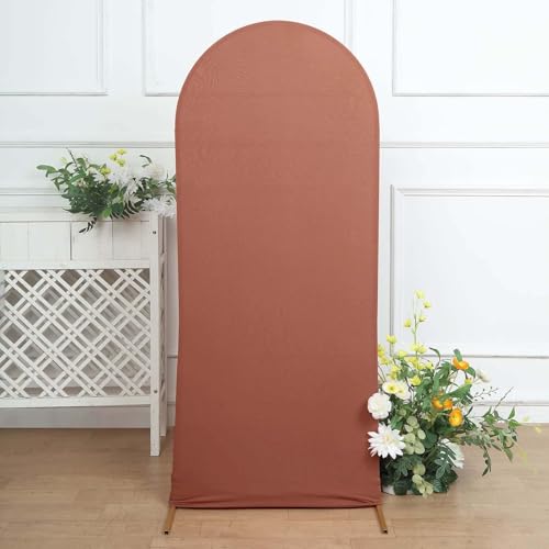 Efavormart 5ft Terracotta Fitted Spandex Arch Slipcover, Snug Fit Round Top Backdrop Sleeve for Boho Cake Tables and Small Harvest Accents - color: Terracotta, size: 5 FT