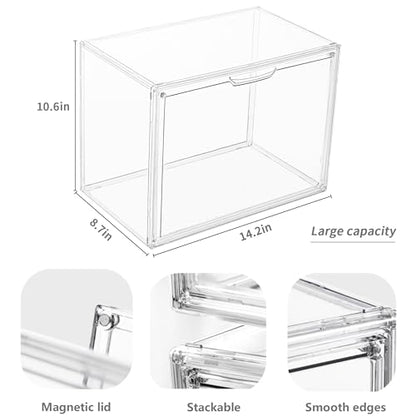 Clear Stackable Plastic Storage Bins with Magnetic Attraction Lid, Acrylic Box Display Case Showcase for Cosmetic, Large Figures Collectibles (4 Pack, X-Large) - size: X-Large-4pcs